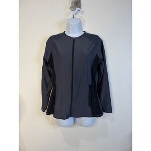 Halcurt Womens Rash Guard Long Sleeve Full Zip UPF 50+ Swim Shirt Gray Black M‎